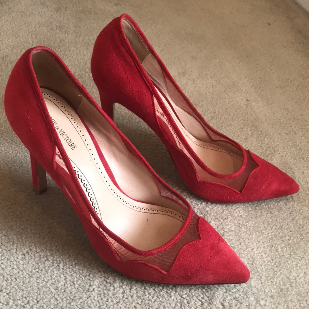 Pour la Victoire Red Suede & Mesh Heels